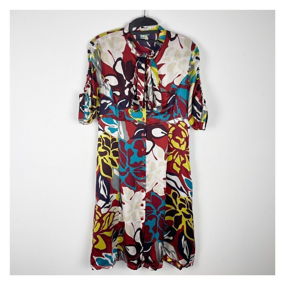 Hoss‎ Intropia 100% Silk Abstract Shirt Midi Dress Multicolor 70’ Size 40…​